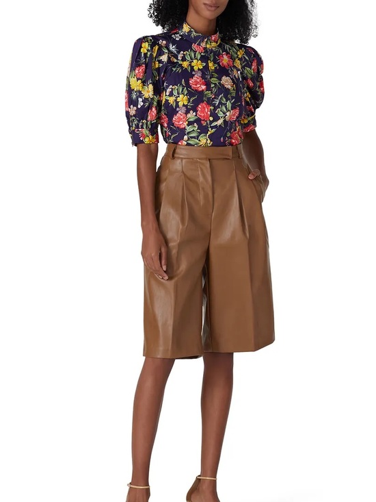 Marissa Webb Tops - Marissa Webb Navy Floral Button-Front Blouse with Mandarin Collar